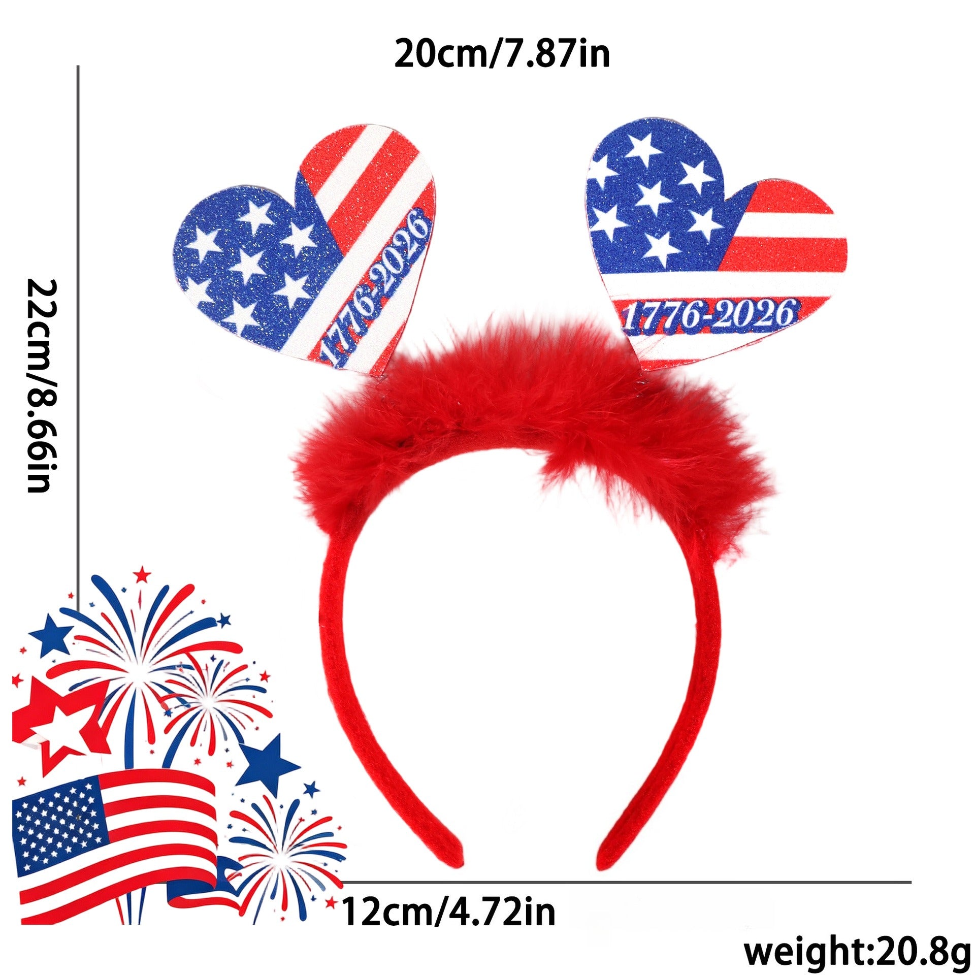 4th of July Patriotic 250th Anniversary Red White Blue Headband
