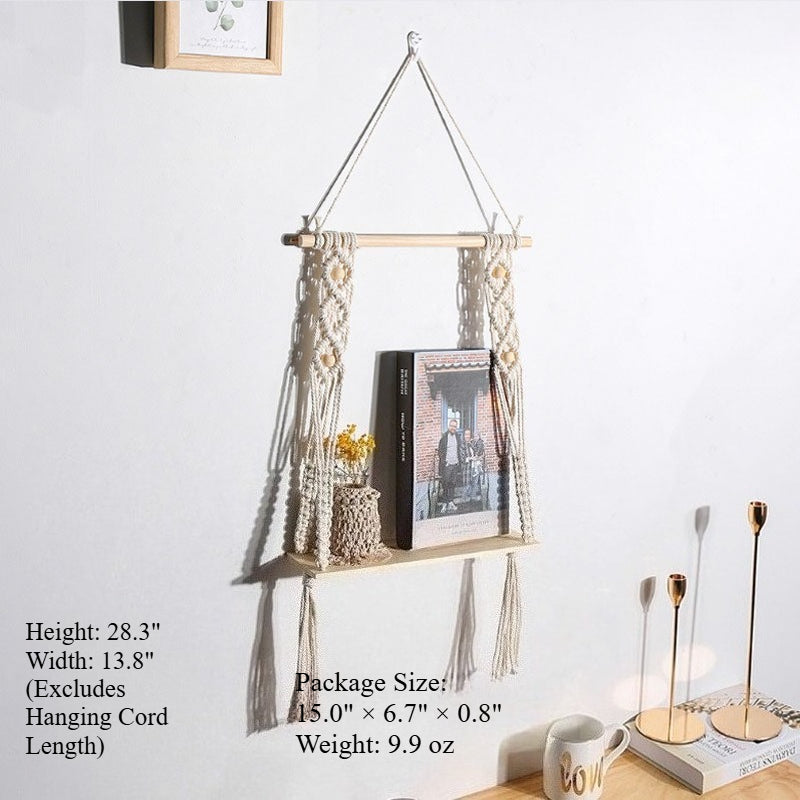 Boho Woven Macrame Wall Hanging Shelf Rustic Home Decor