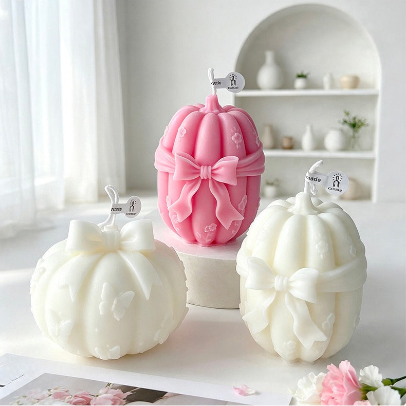 Bow Pumpkin Candle Halloween Decor Holiday Tabletop Accent