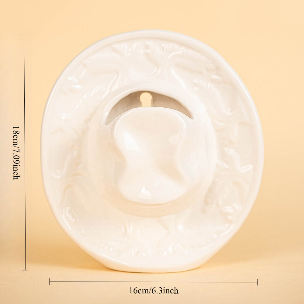 Cowboy Hat Face Ceramic Vase Decorative Flower Arrangement