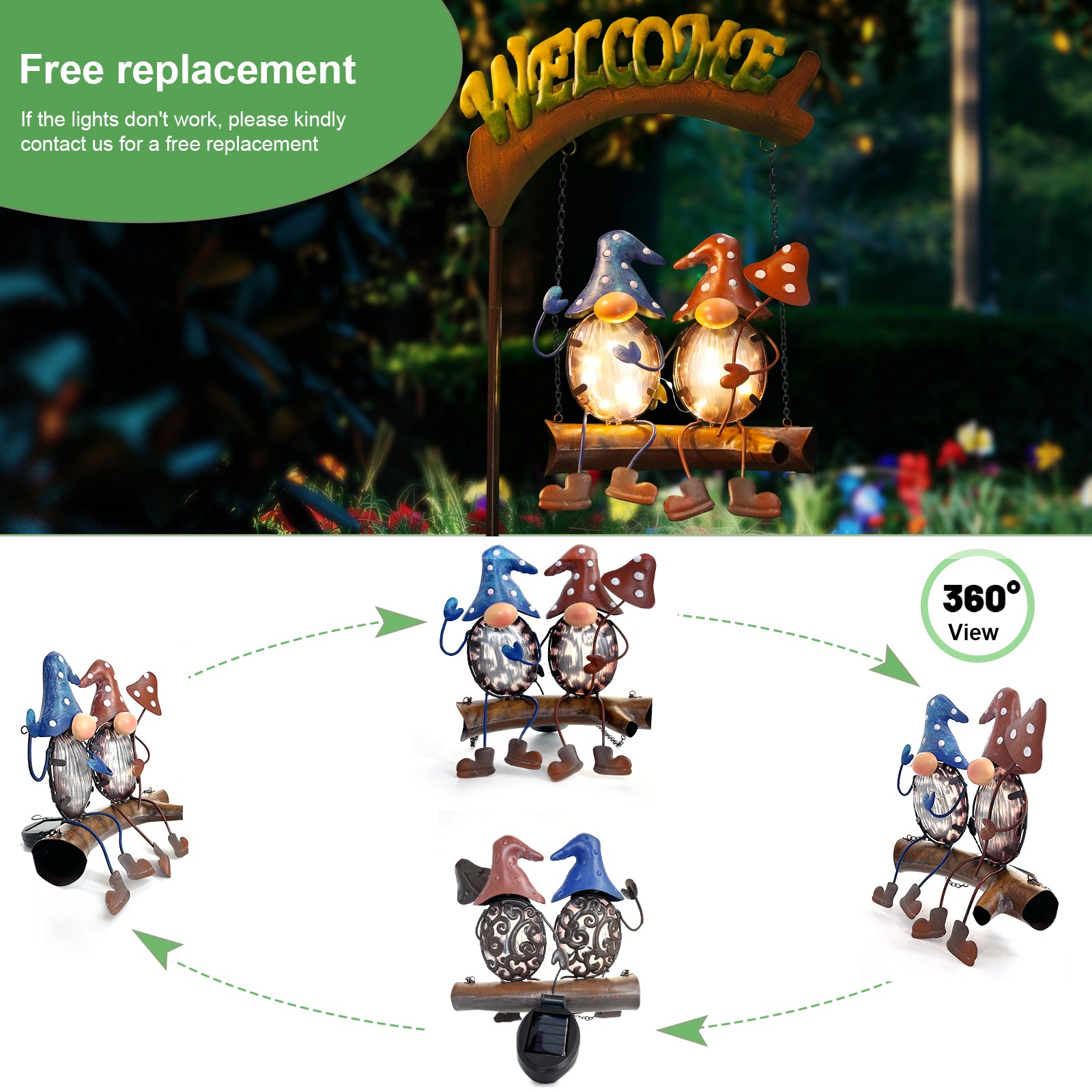 Solar Gnome Swing 48 Inch Garden Decor with LED Light