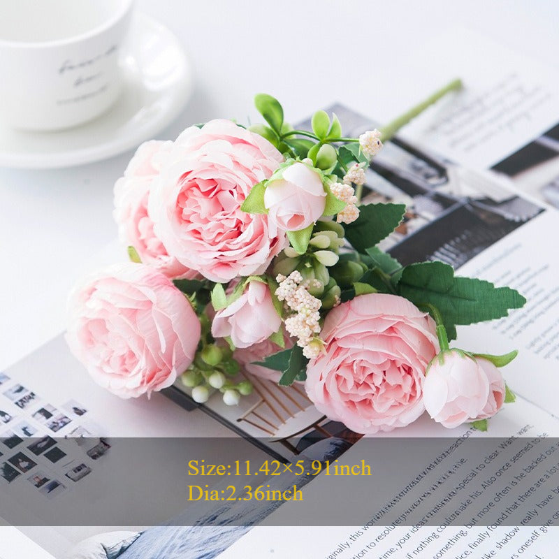 Artificial Peony Flower Arrangement Faux Silk Bouquet Decor