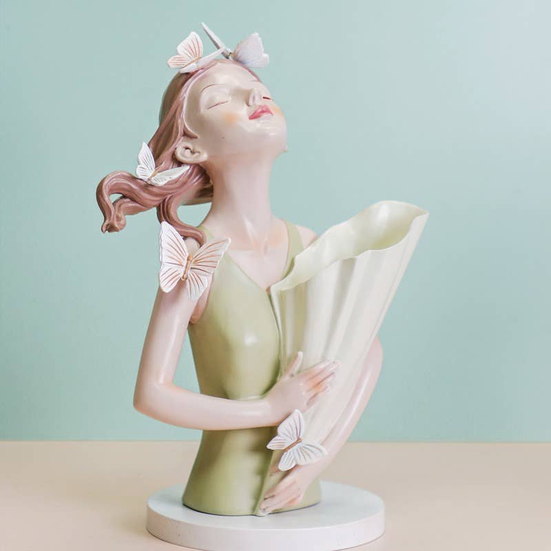 Nordic Girl Resin Flower Vase Modern Butterfly Sculpture