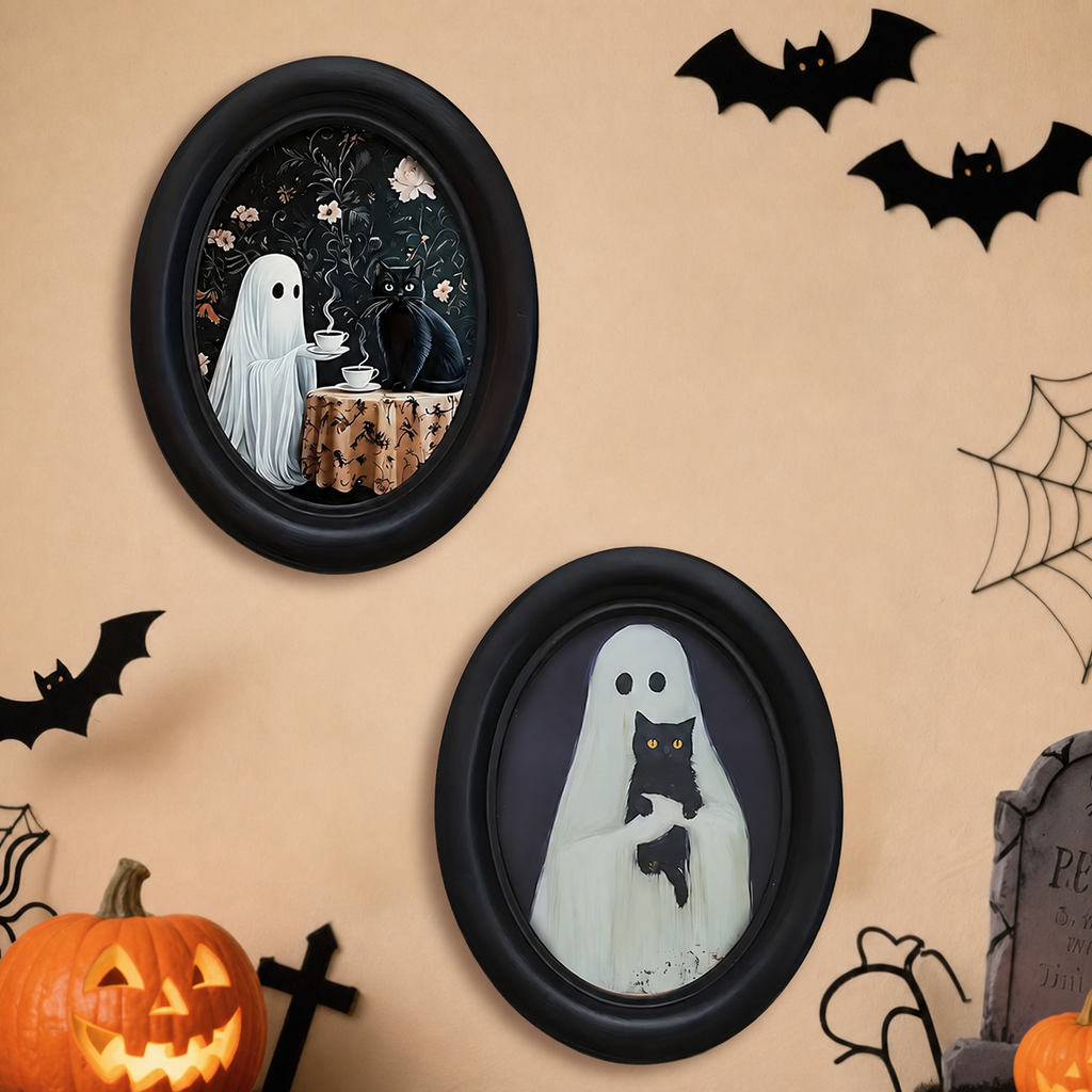 Halloween Wooden Ghost Wall Decor Framed Seasonal Display