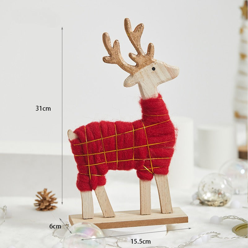 Wooden Wool Felt Christmas Reindeer Tabletop Decoration