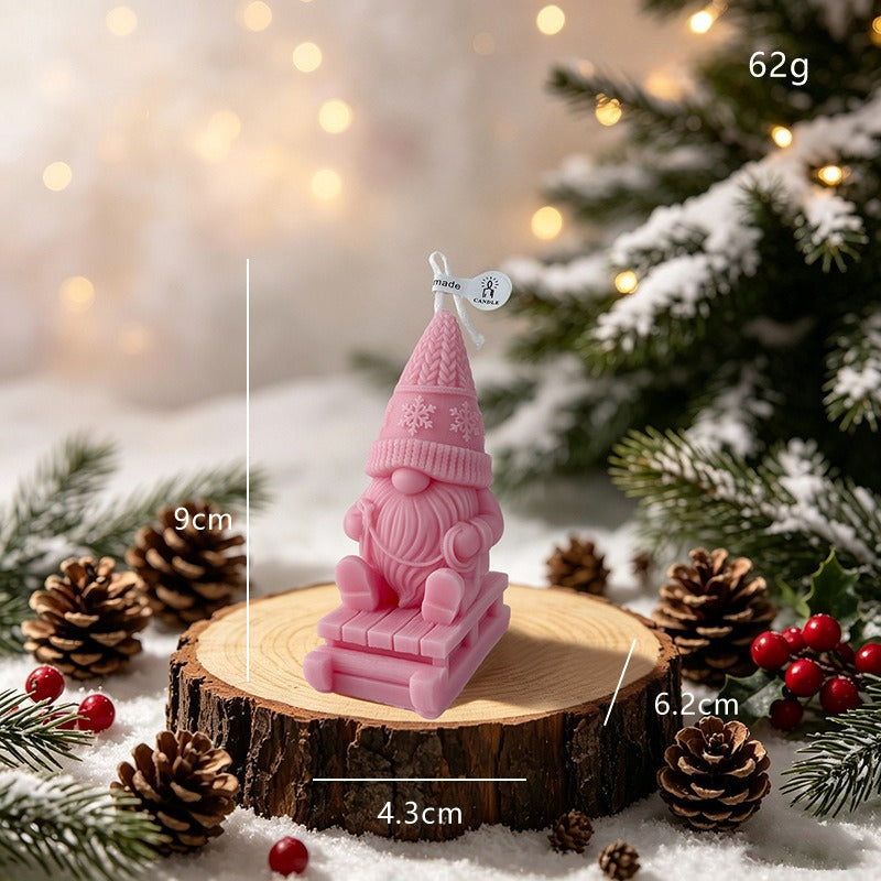 Skiing Gnome Christmas Candle Holiday Decor Festive Tabletop Accent