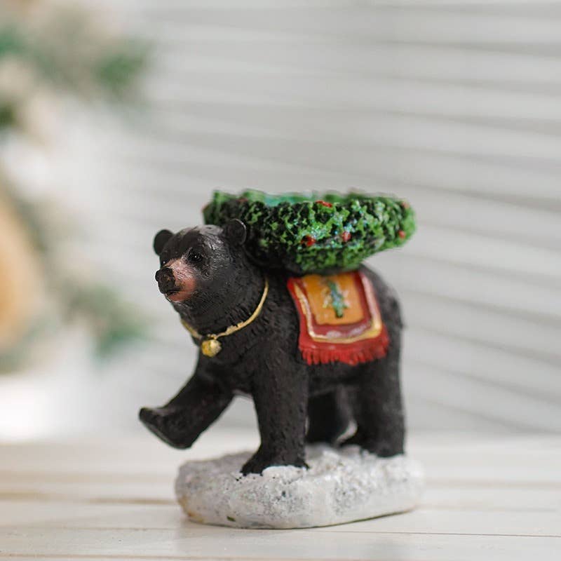Rustic Black Bear Candle Holder Resin Home Decor