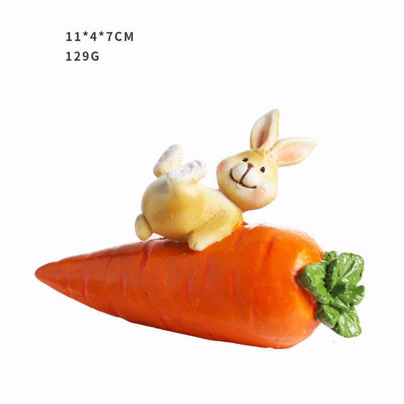 Easter Bunny Resin Figurine Cute Carrot Decor