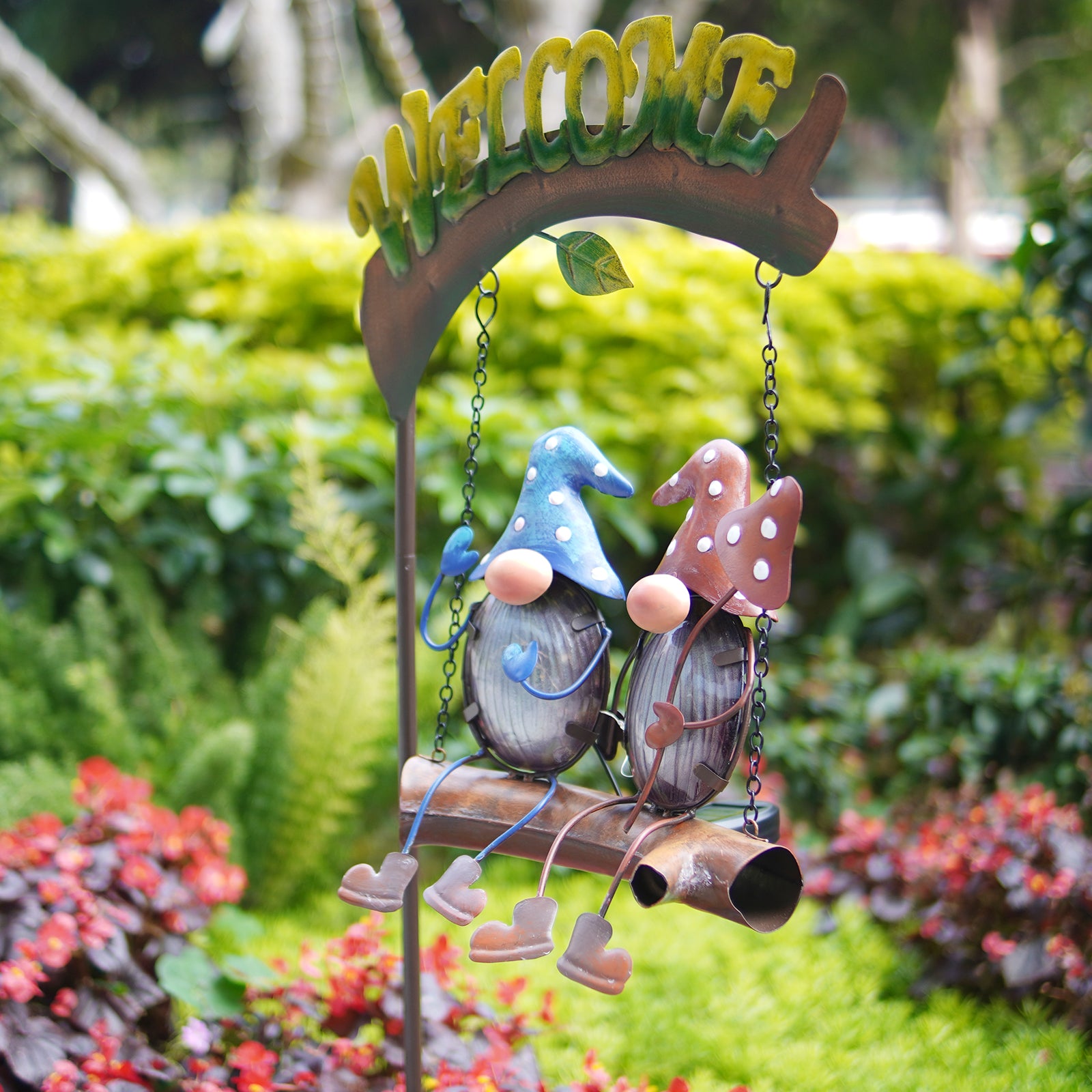 Solar Gnome Swing 48 Inch Garden Decor with LED Light
