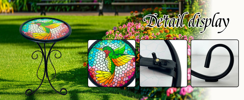 Hummingbird Stained Glass Side Table 12 Inch Outdoor Patio Accent