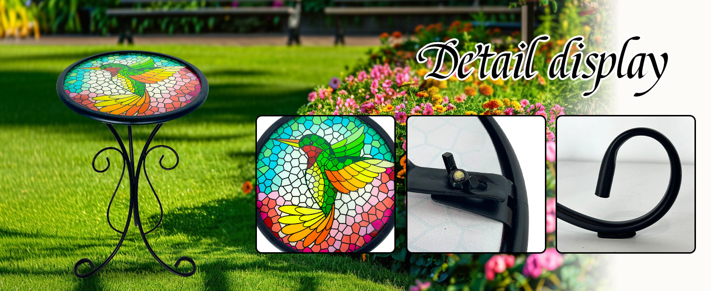 Hummingbird Stained Glass Side Table 12 Inch Outdoor Patio Accent
