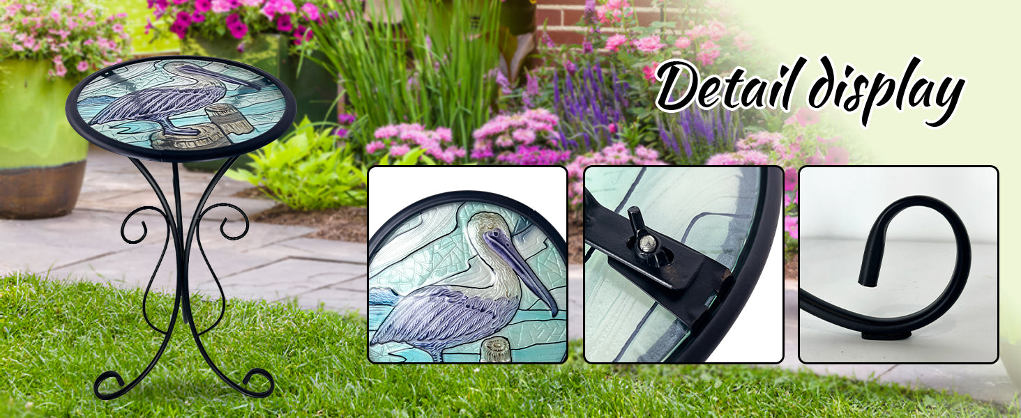 Outdoor Garden Glass Side Table with Pelican Design