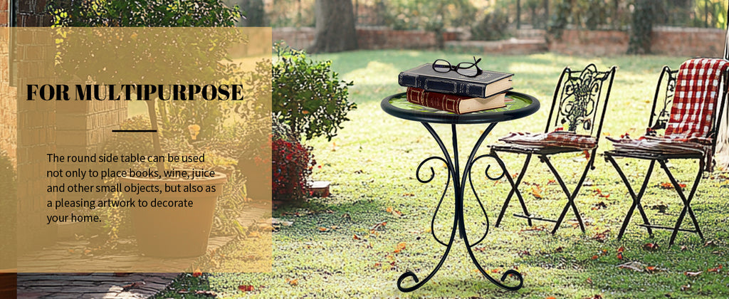 Butterfly Metal Glass Side Table 12in for Garden & Patio