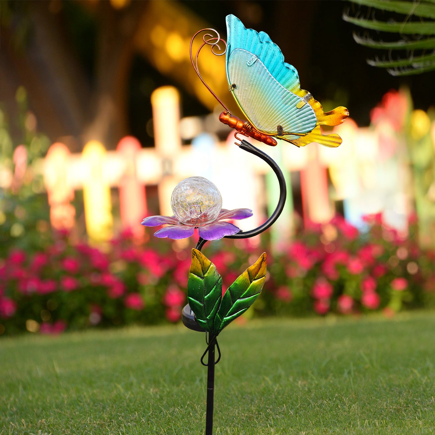 Solar Butterfly Garden Stake Light Outdoor Metal Decor 36 Inch