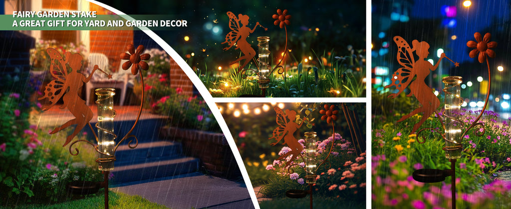 Solar Fairy Rain Gauge Garden Stake Outdoor Decor