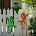Metal Wall Lizard Decor Set of 2 Green and Orange Outdoor Art