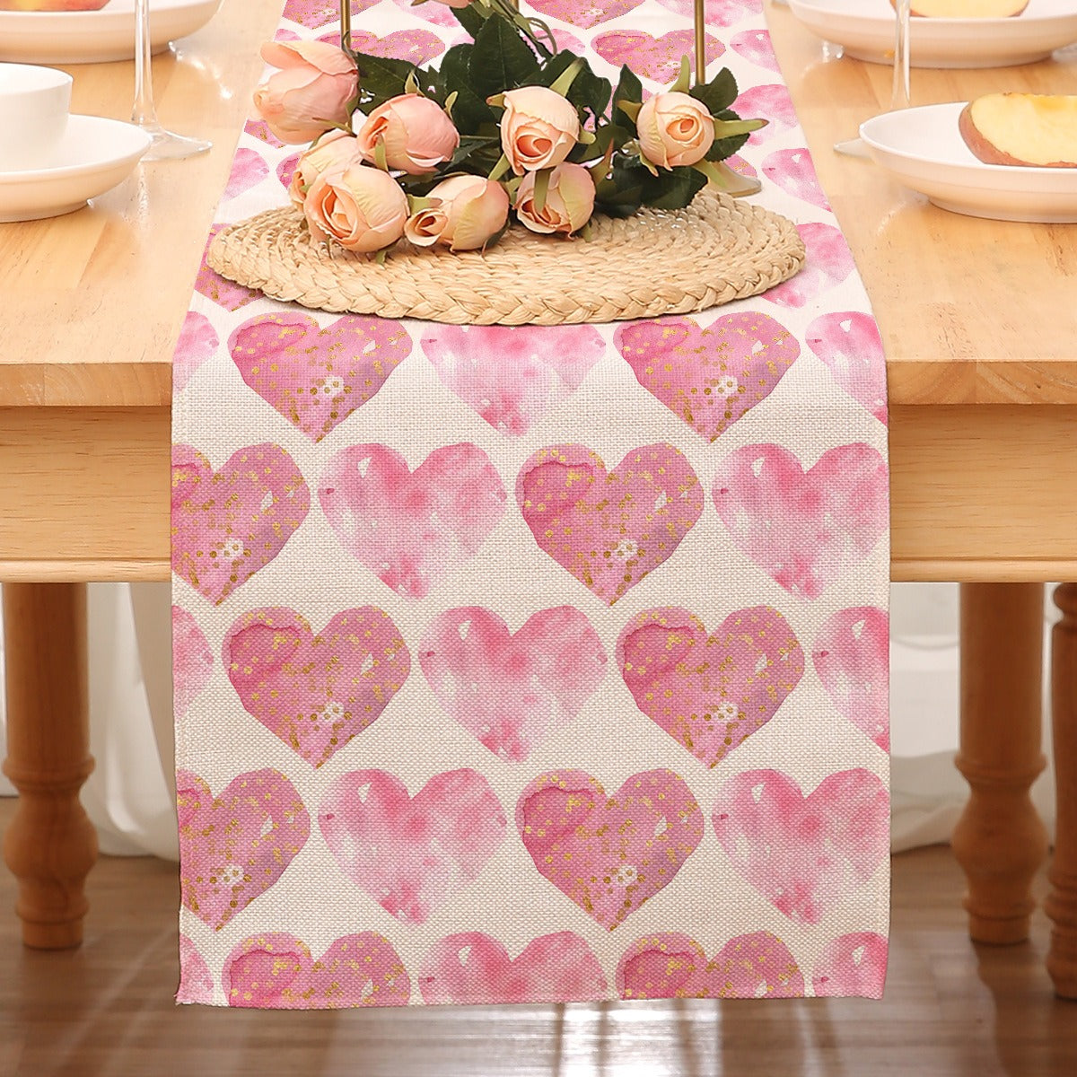 Valentine’s Day Heart Table Runner Red Printed Decor