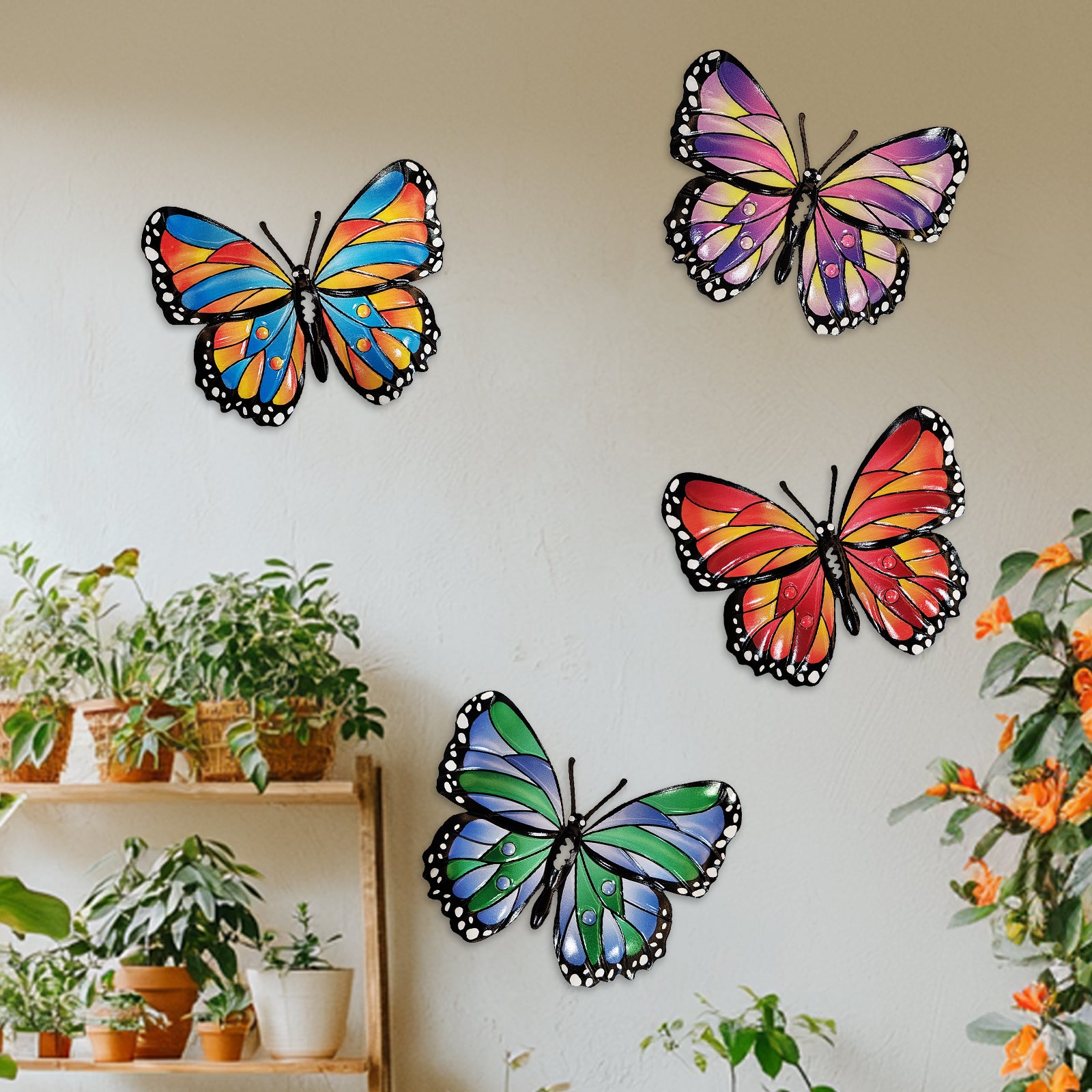 Colorful Metal Butterfly Wall Decor Set of 4 Indoor Outdoor