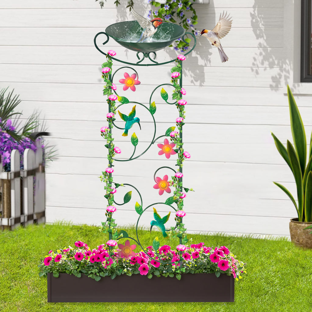 Green Hummingbird Metal Bird Bath Feeder Garden Stake