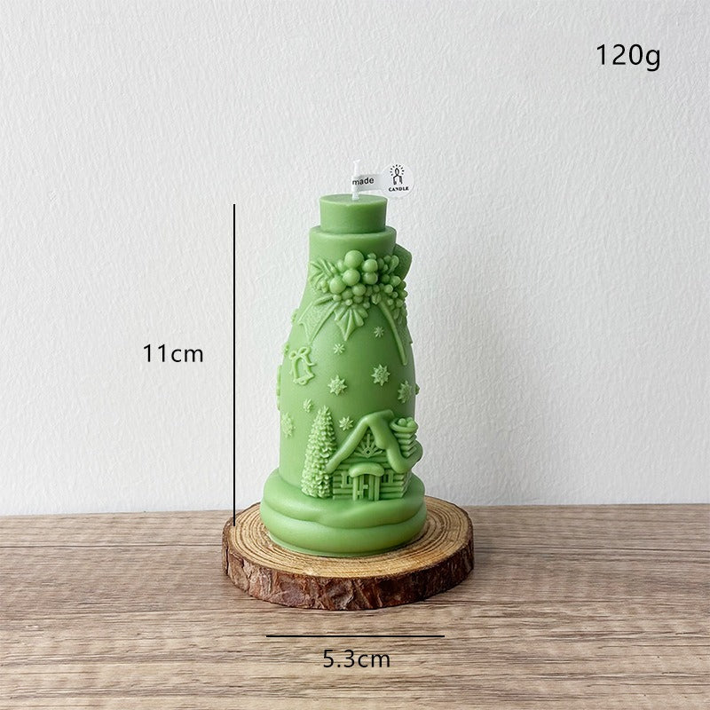 Christmas Bottle Candle Holiday Decor 3D Embossed Tabletop Accent