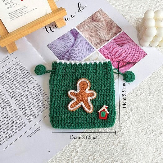 Crochet Christmas Drawstring Gift Pouch Holiday Storage Bag