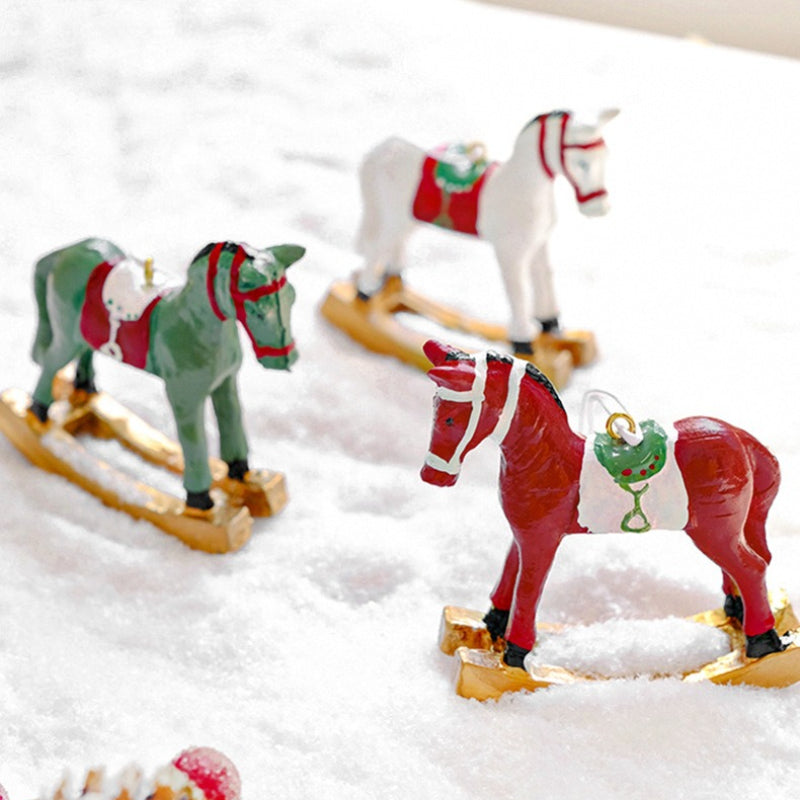 Resin Rocking Horse Christmas Tree Hanging Ornament Table Decor