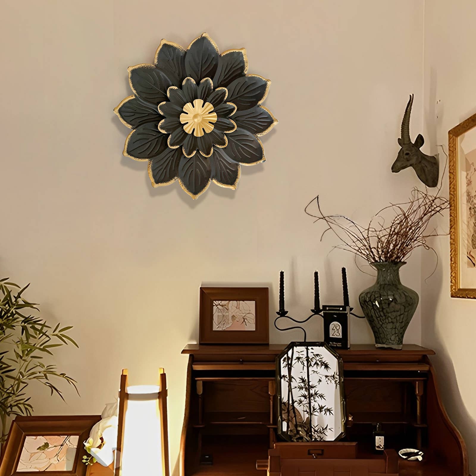 Black Gold Metal Flower Wall Art Decor for Home