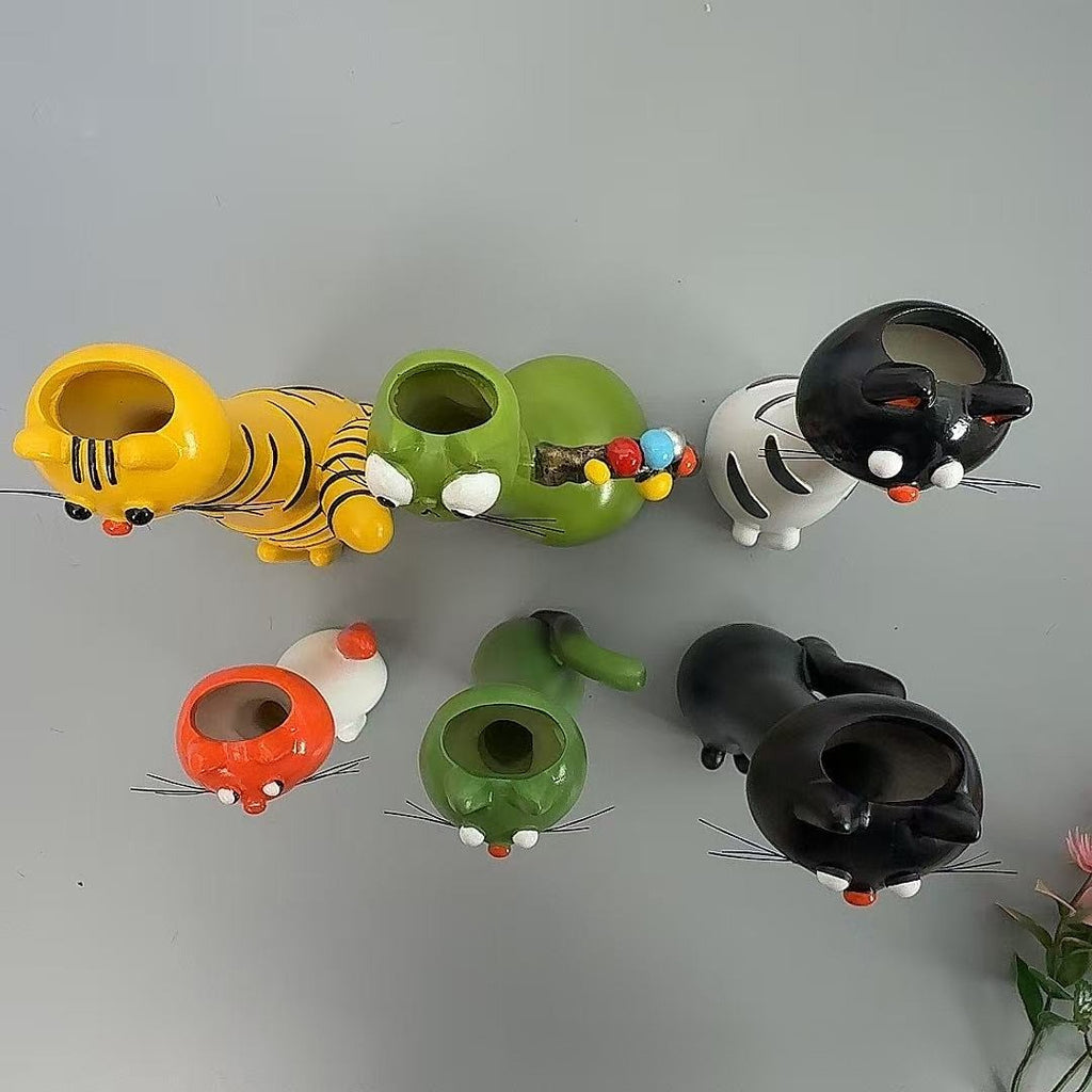 Resin Cat Flower Vase Whimsical Animal Planter Home Decor
