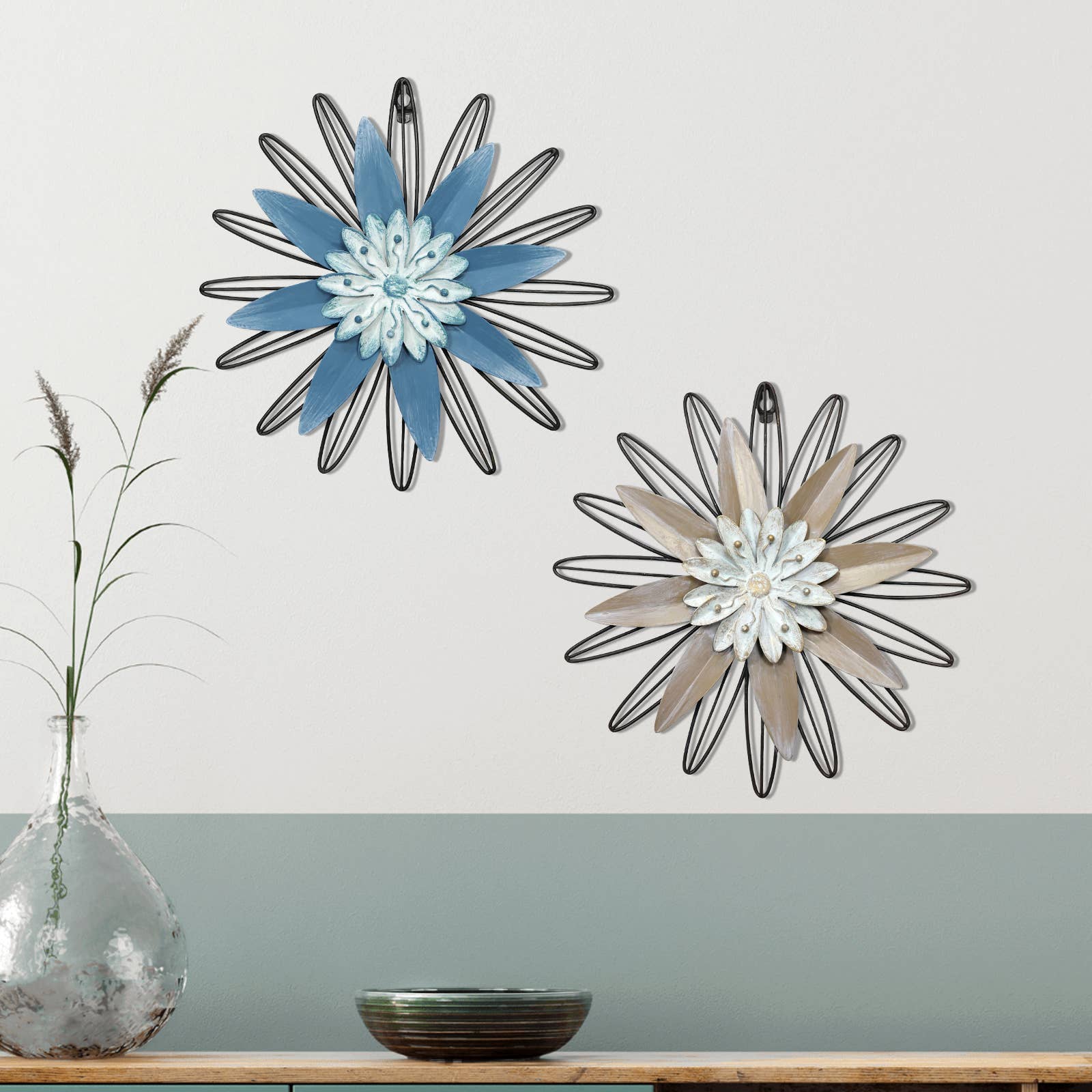 Set of 2 Metal Flower Wall Decor for Modern Home Art