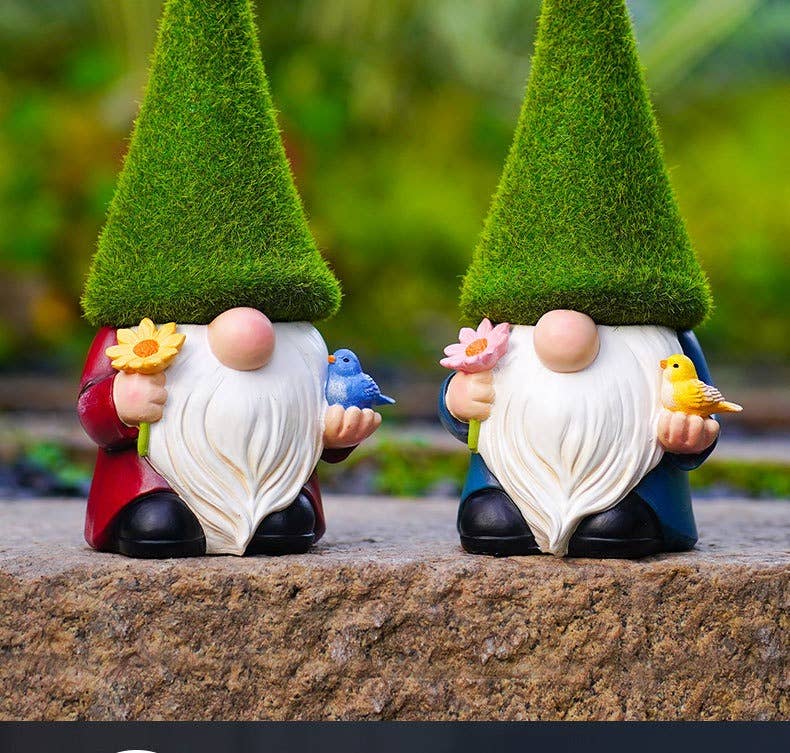 Moss Hat Garden Gnome Resin Figurines Cute Yard Dwarf Decor