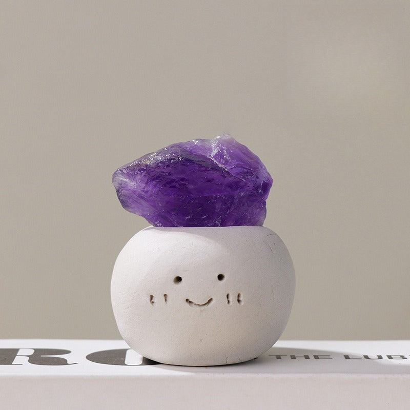 Crystal Stone Mineral Decor with Clay Character Base