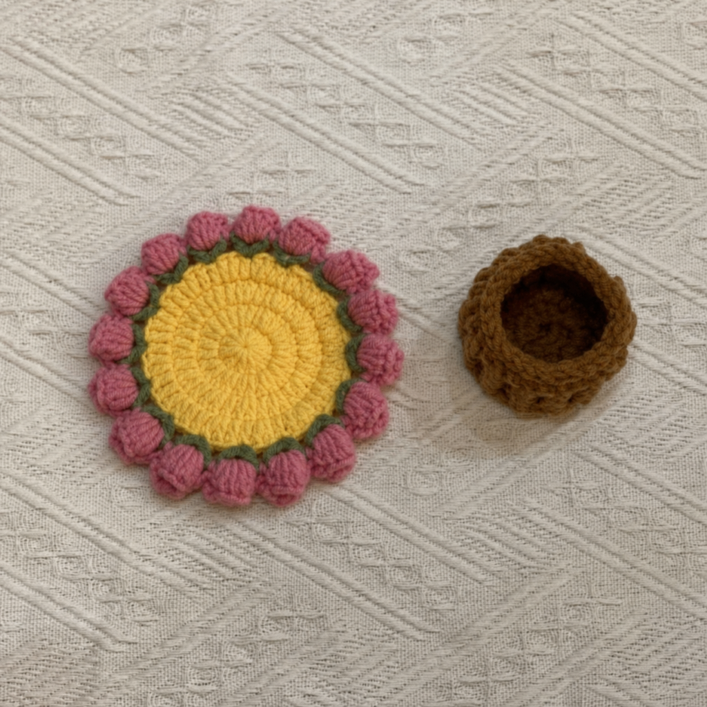 Handmade Crochet Flower Basket Coaster Set Home Decor