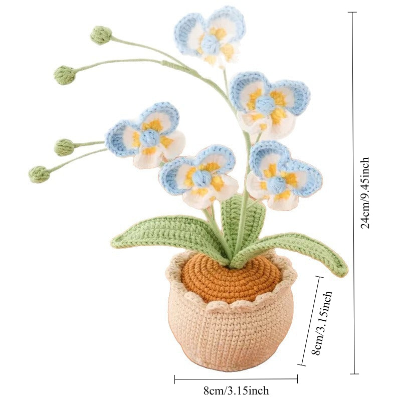 Crochet Butterfly Orchid Flower Pot Handmade Desk Decor