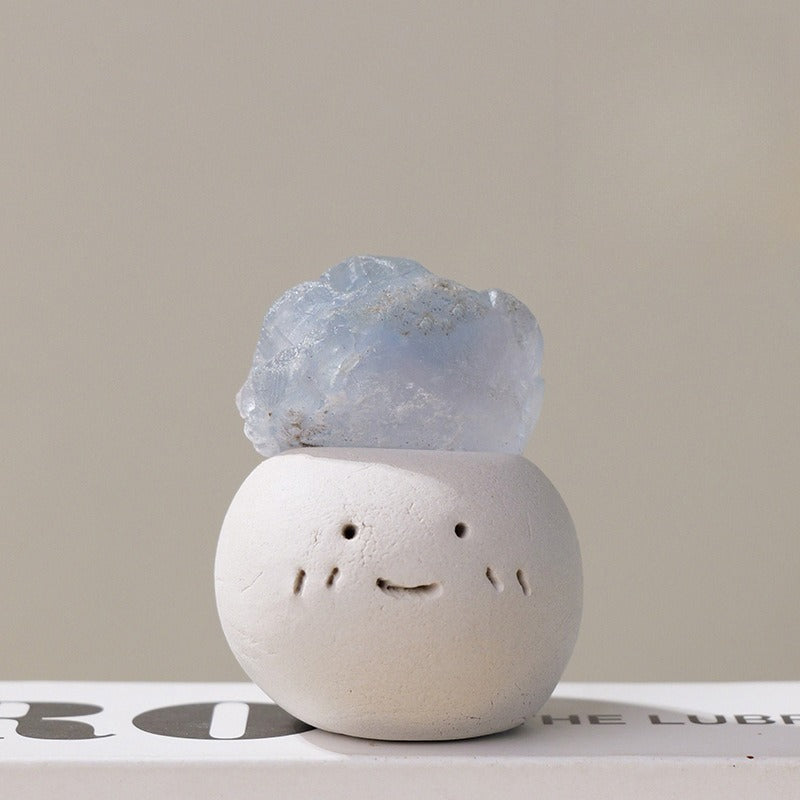 Crystal Stone Mineral Decor with Clay Character Base
