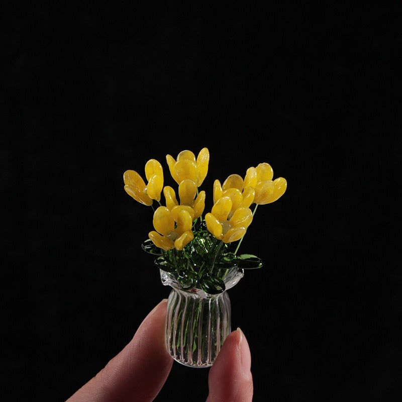 Mini Glass Flower Vase Artificial Floral Decor Gift Ornament