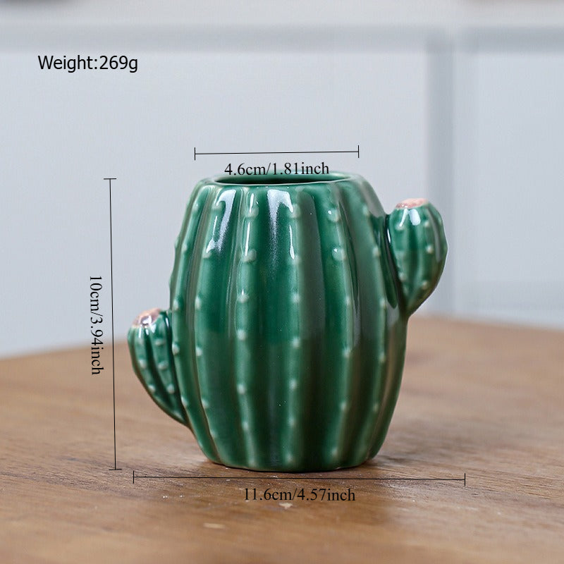 Cactus Ceramic Vase Decorative Flower Arrangement Home Accent