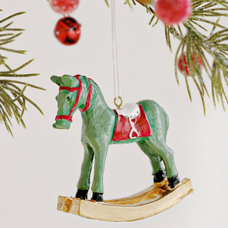 Resin Rocking Horse Christmas Tree Hanging Ornament Table Decor
