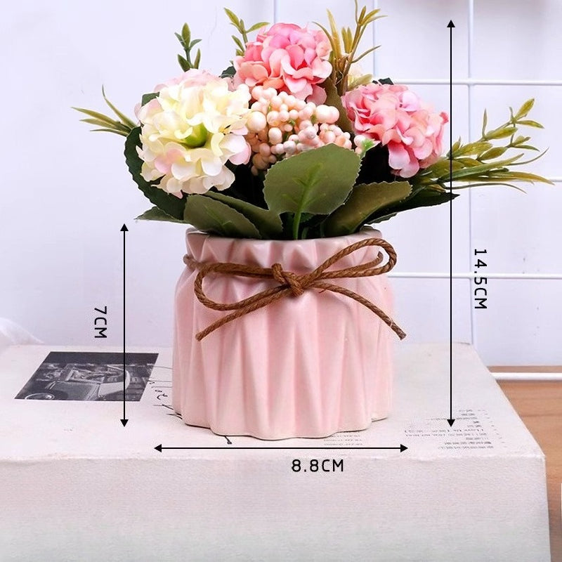 Artificial Flower Pot Arrangement Ceramic Vase Table Decor