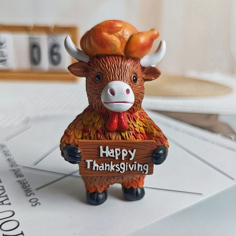 Resin Highland Cow Figurine Cute Animal Shelf Decor