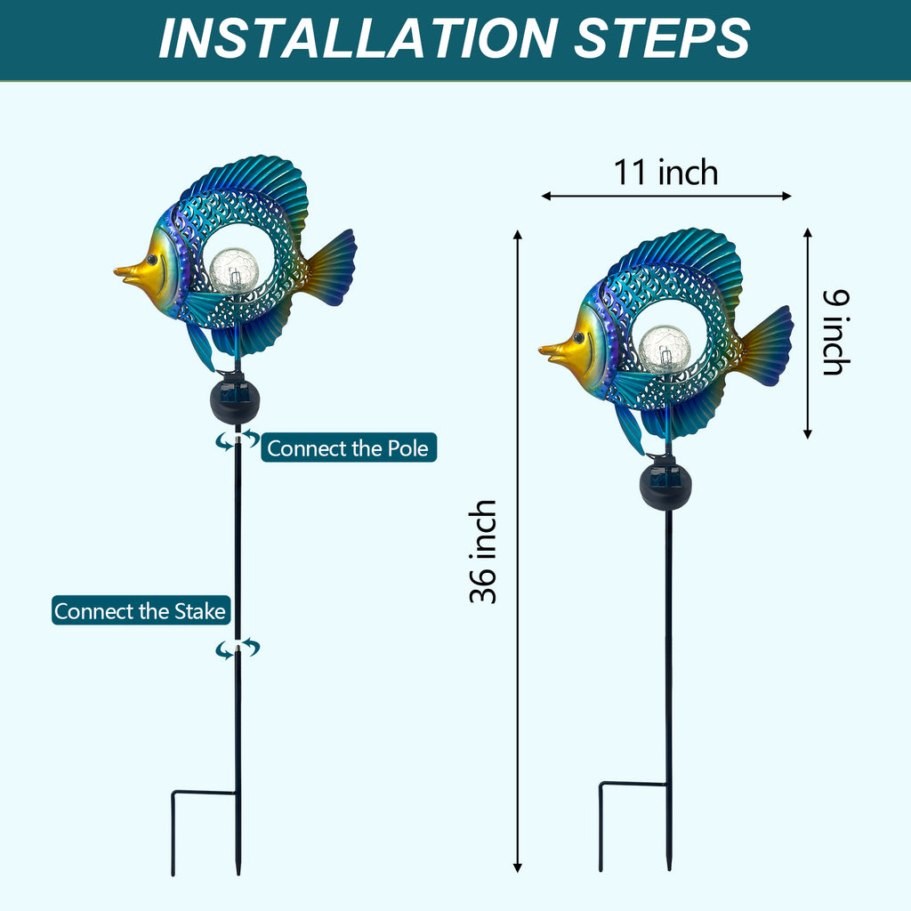 Solar Fish Garden Light 36 Inch Metal Outdoor Decor
