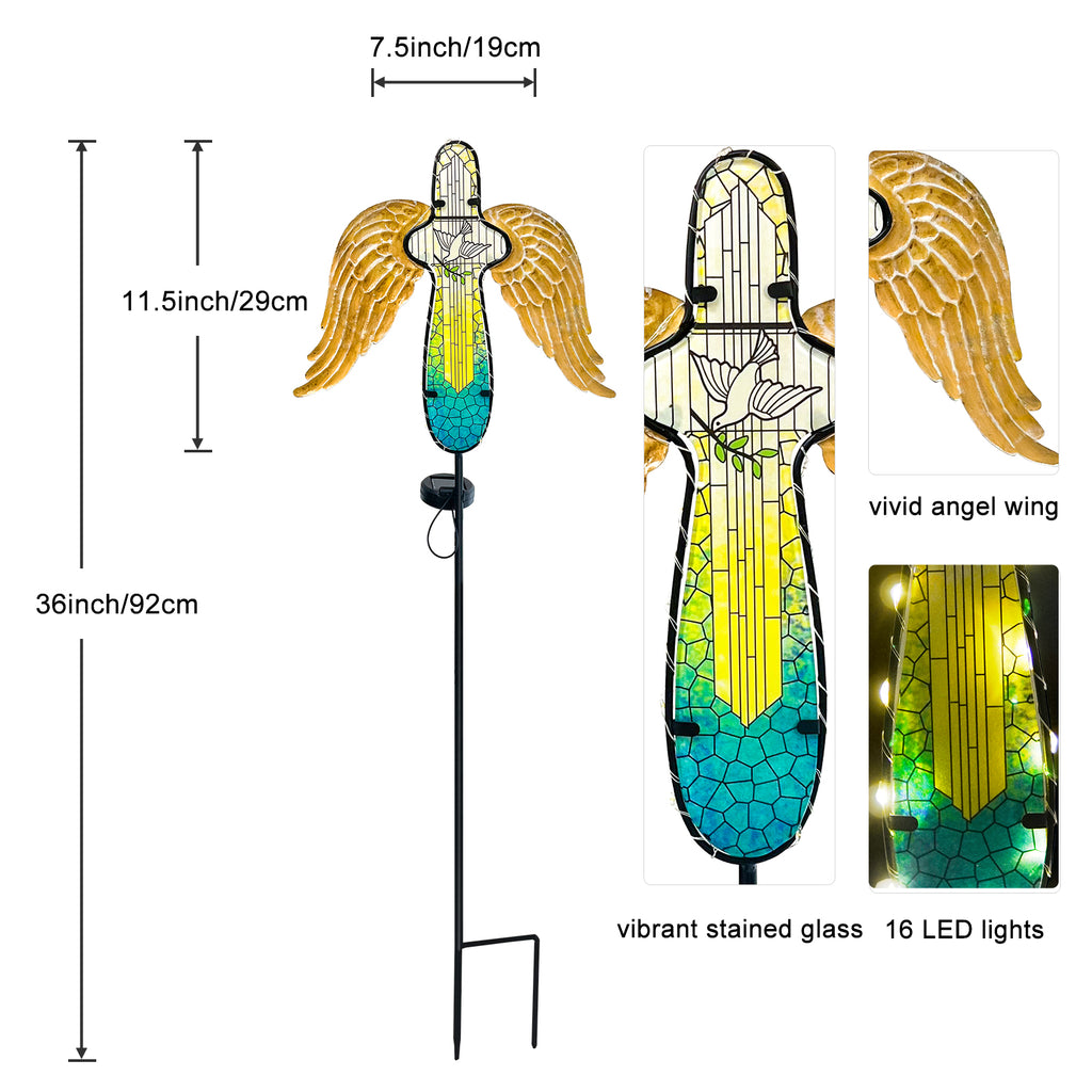 Solar Angel Wings Cross Garden Stake with LED Lights
