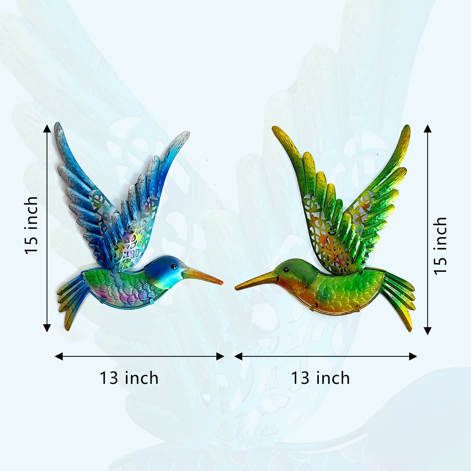 Outdoor Metal Hummingbird Wall Art Glass Garden Decor Set