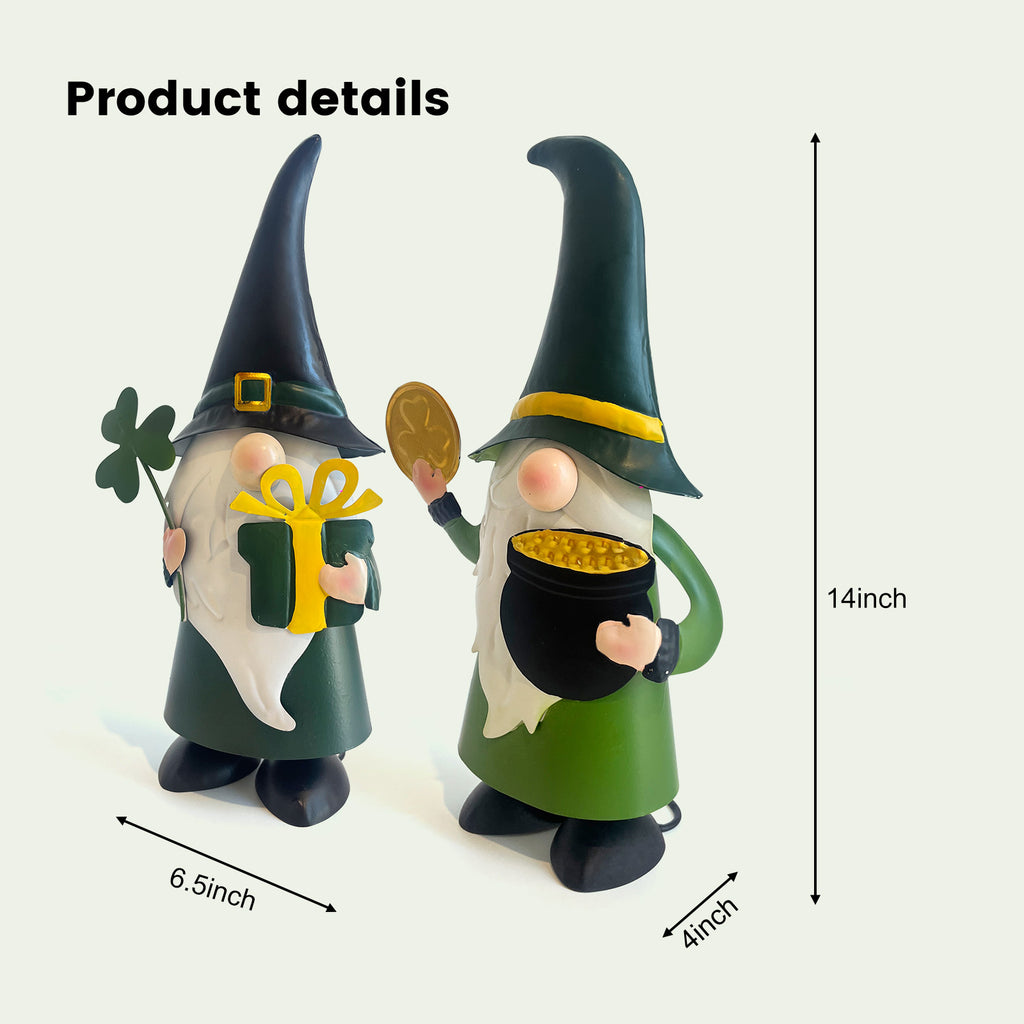 St. Patrick’s Day Gnome Set with Shamrock and Pot of Gold Decor