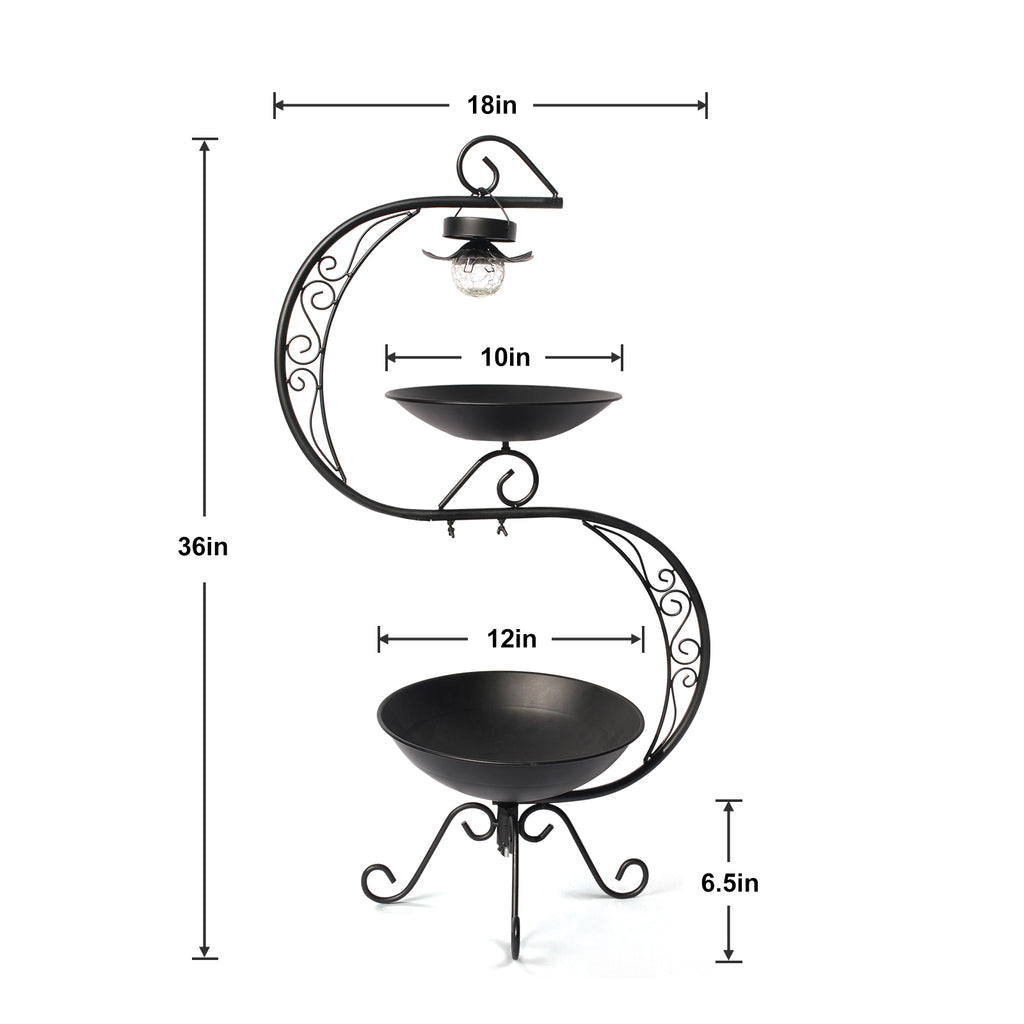 Black Solar Bird Bath Stand with Planter Base