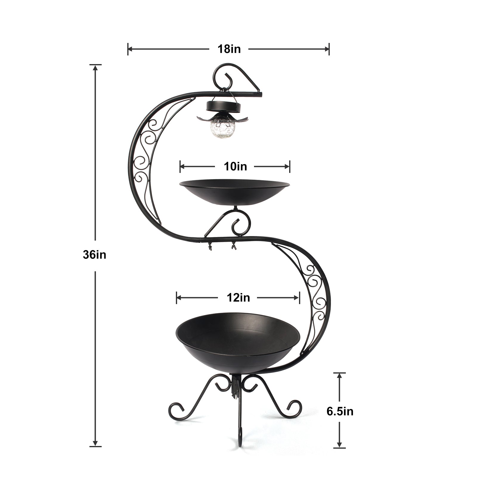 Black Solar Bird Bath Stand with Planter Base