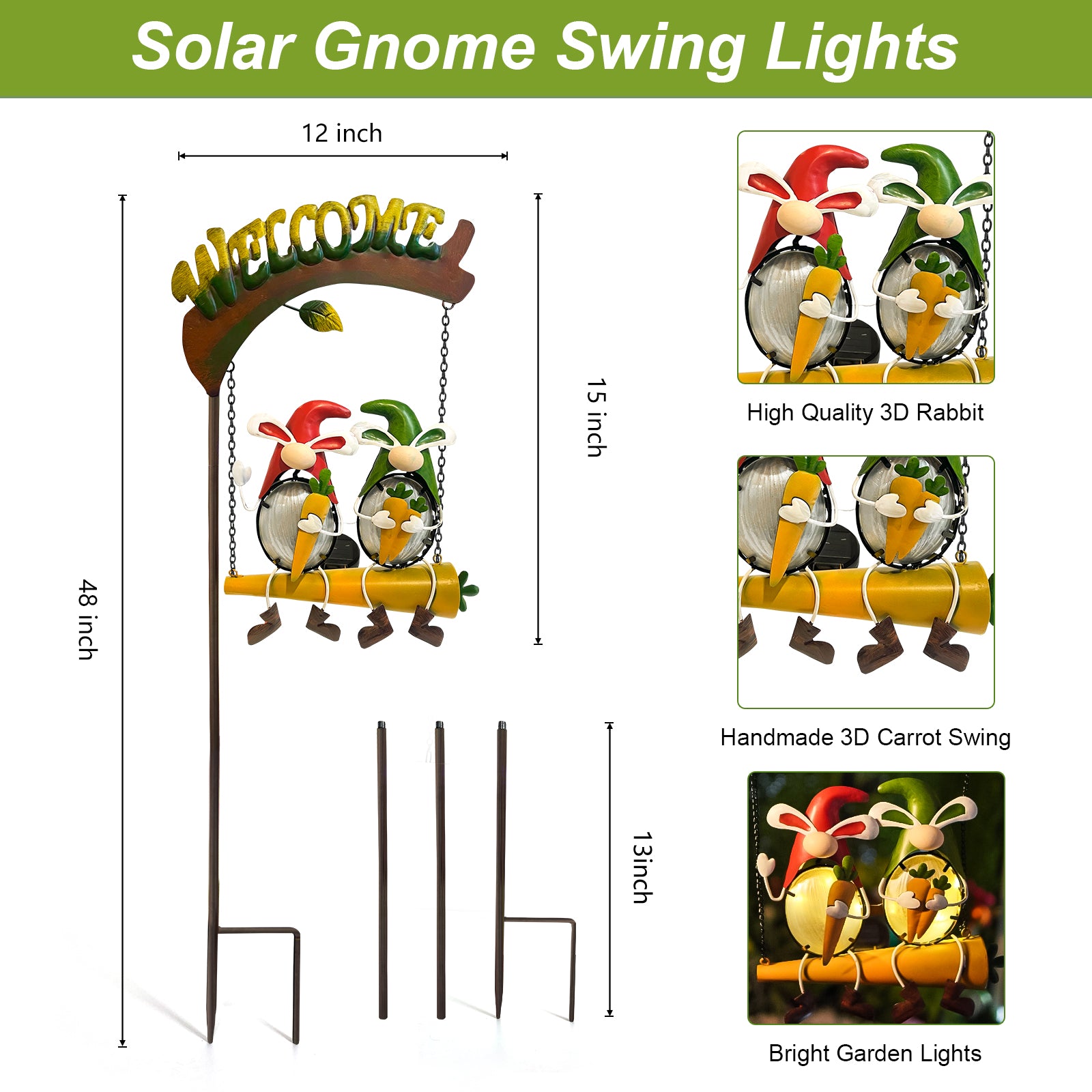 Solar Gnome Swing Light with Welcome Sign for Outdoor Decor