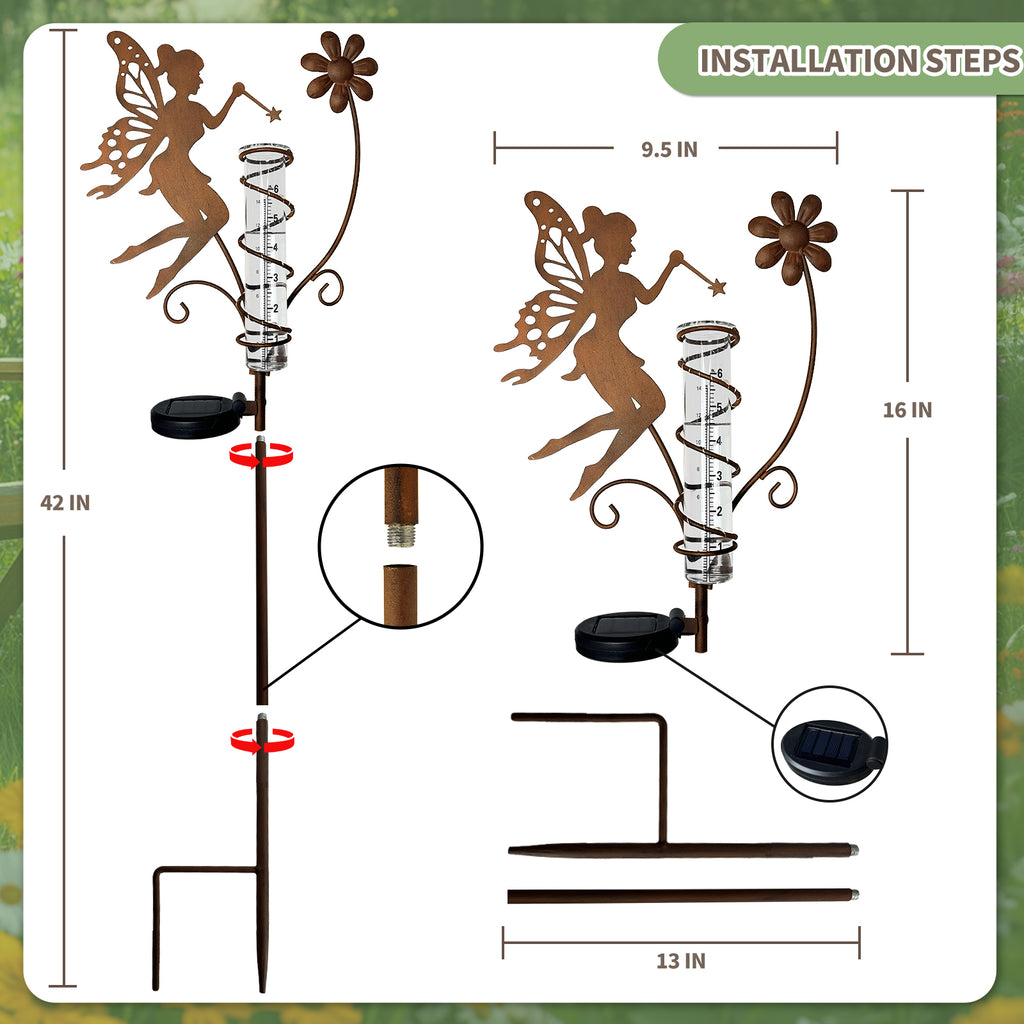 Solar Fairy Rain Gauge Garden Stake Outdoor Decor