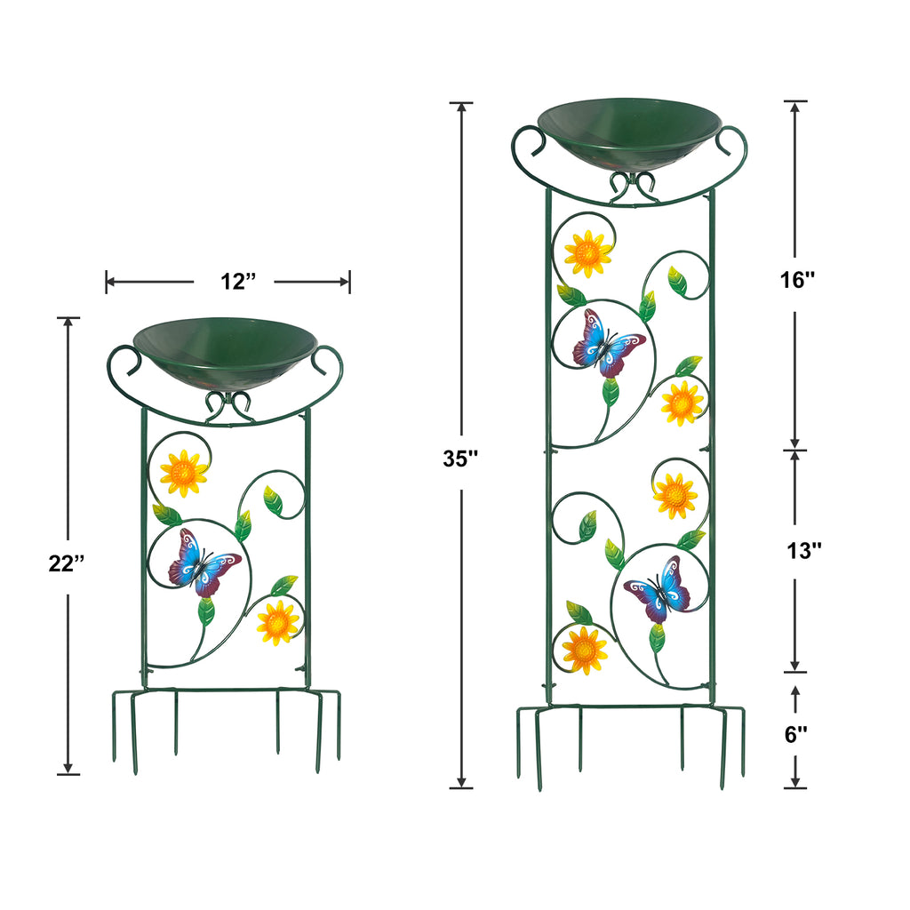 Green Butterfly Metal Bird Bath Garden Stake Decor
