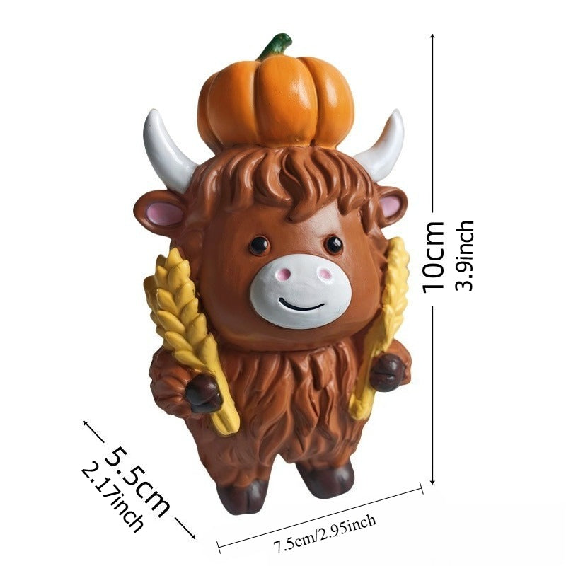 Resin Highland Cow Figurine Cute Animal Shelf Decor