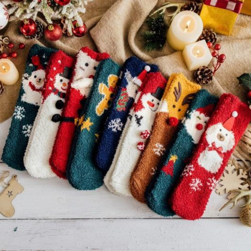 Christmas Coral Fleece Socks Cozy Holiday Winter Socks